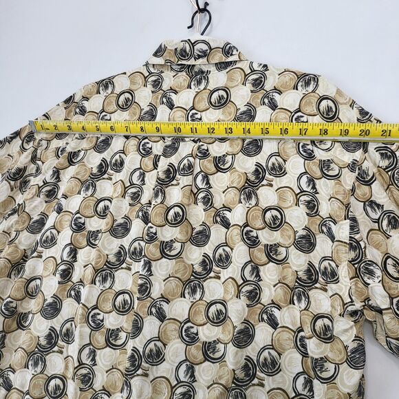 Perry Ellis Button Up 100% Silk Shirt Men M Geo Print Tan Short Sleeve Casual - Picture 6 of 9